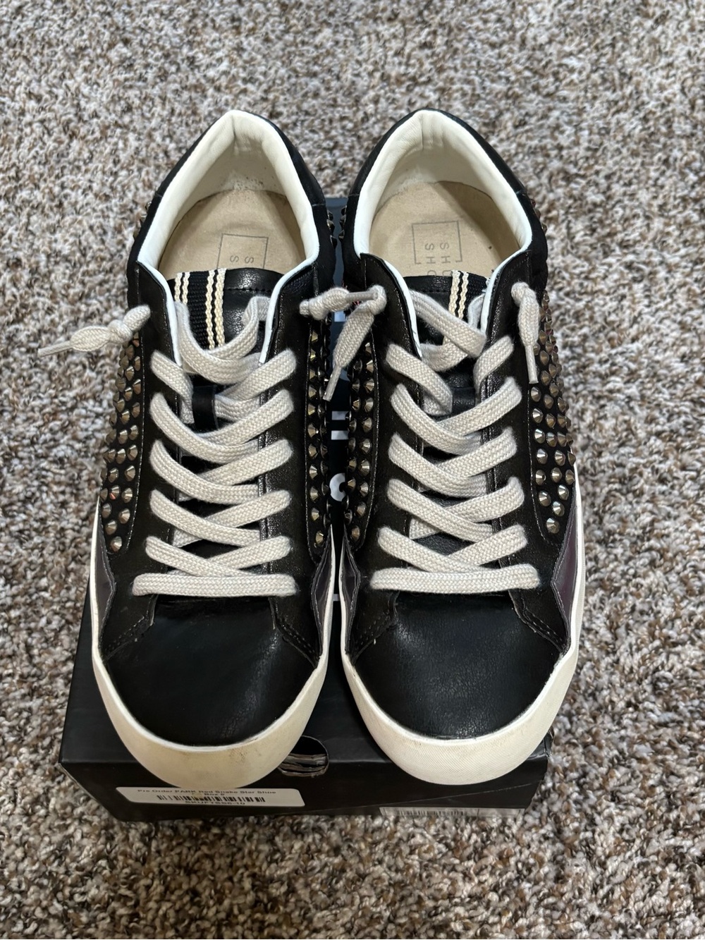 ShuShop Black Studded Women's Sneakers with White Laces